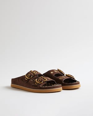 River Island Womens Sandals Brown Leopard Lined Footbed Buckle