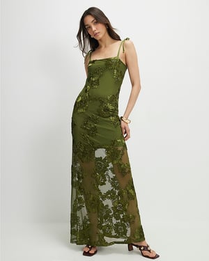 River Island Womens Maxi Dress Khaki Sleeveless Cornelli Square Neck