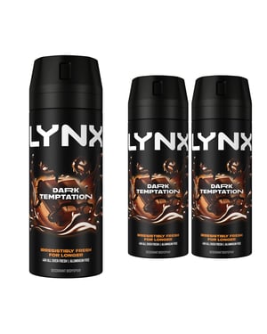 Lynx Body Spray Dark Temptation 48-H High Definition Fragrance Deo, 3x150ml