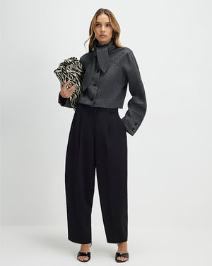 River Island Womens Trousers Black Pleated Barrel Leg Zip