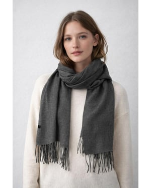 Reversible Two-Tone Cashmere Blend Scarf With Tassels in Grey