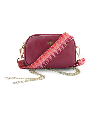 Ladies Crossbody Bag With Wide Strap, Chain And Wristlet in Burgundy