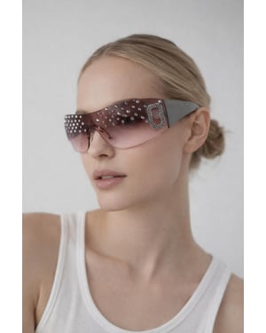 Racer Diamante Sunglasses In Pink