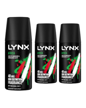 Lynx Body Spray Africa 48H High Definition Fragrance Deodorant for Men 35ml, 3pk