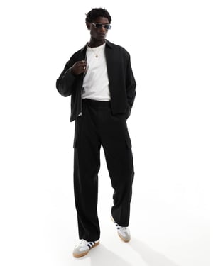 ASOS DESIGN smart koord slim truckerjacka med cargofickor i svart