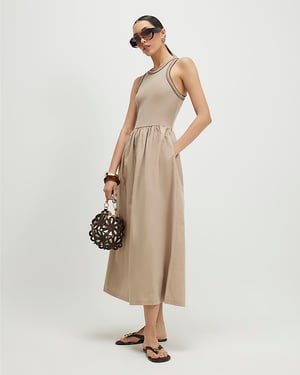 River Island Womens Maxi Dress Beige Sleeveless Round Neck