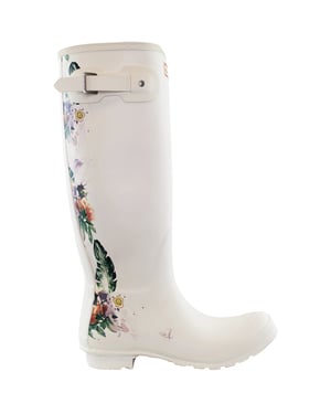 Hunter Tall Botanical Back Womens White Wellington Boots