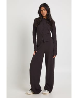 Tall Rib Button Through Long Sleeve Top and Wide Leg Trouser Co-ord