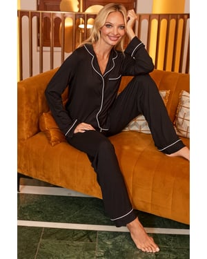 Black Contrast Trim Pyjama Bottoms