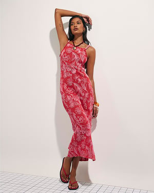 River Island Womens Maxi Dress Red Shell Embroidered Crochet