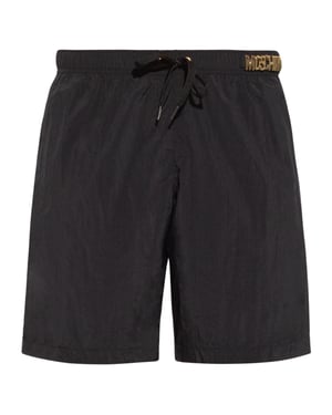 Moschino Metal Logo Black Long Swim Shorts