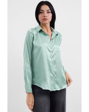 Satin Lange Mouwen Knopf Hem