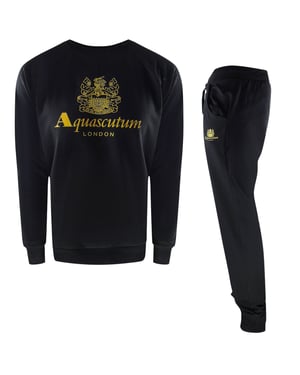 Aquascutum Old School Crewneck Zwarte Trainingsbroekset