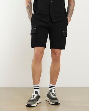 River Island Mens Shorts Black Premium Regular Fit Nylon Pocket Zip