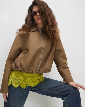 River Island Womens Jacket Khaki Utility Zip Through Harrington