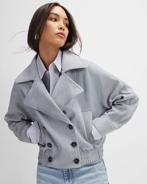 River Island Womens Bomber Jacket Blue Faux Suede Collared