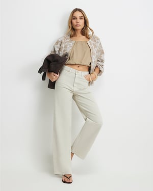 River Island Womens Cropped Jeans Cream Straight Leg