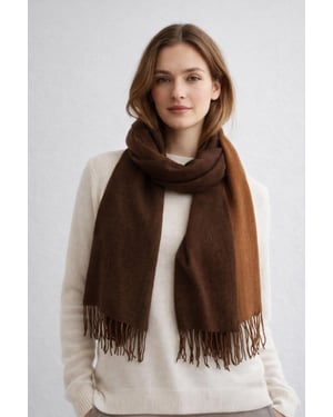 Reversible Two-Tone Cashmere Blend Scarf With Tassels in Brown