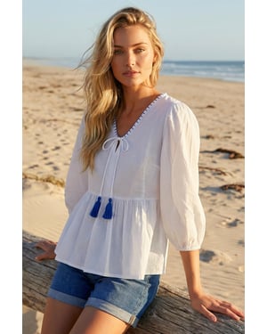 Tassel Tie Front Blouse