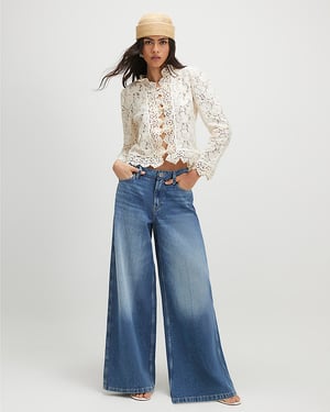 River Island Womens Wide Leg Jeans Blue Elasticated Back