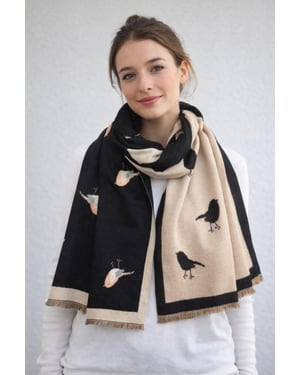 Robin Embroidered Reversible Scarf