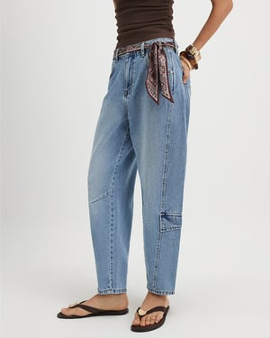 River Island Womens Barrel Leg Jeans Blue Utility Pleat
