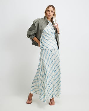 River Island Womens Maxi Skirt Blue Check Elasticated Waist