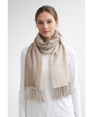 Reversible Two-Tone Cashmere Blend Scarf With Tassels in Beige