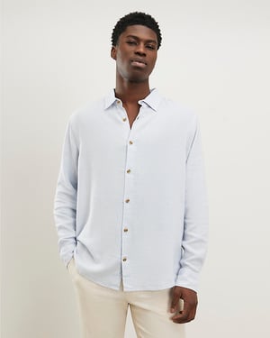 River Island Mens Shirt Blue Regular Fit Linen Blend Embroidered