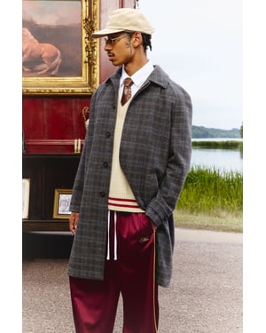 Regular Fit Raglan Single Breasted Check Collar Buckle Car Coat
