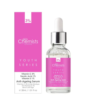 skinChemists Anti-Ageing Advanced Serum Vitamin C 3%, Ferulic Acid 1%, Vitamin E 1% 30ml for Brightening, Dark Spots