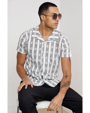 White Patterned Short Sleeve Shirt