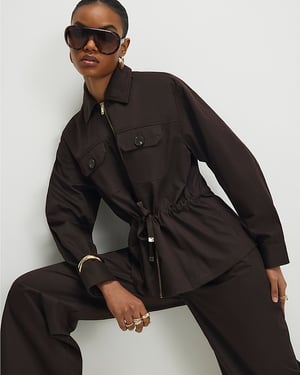 River Island Womens Shacket Brown Drawstring Waist Long Sleeve
