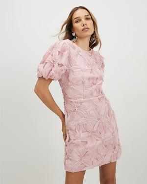 River Island Womens Mini Dress Pink Short Puff Sleeve 3D Floral