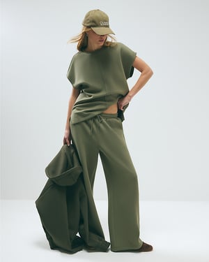 River Island Womens Joggers Khaki Premium Twill Fabric Wide Leg