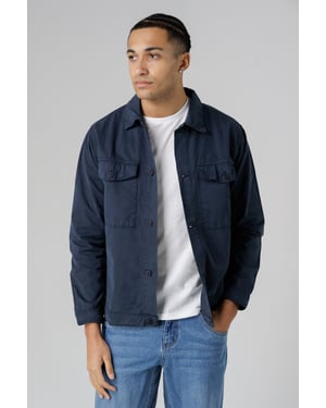 Navy Organic Cotton Relaxed Overshirt With Utility-Style Pockets