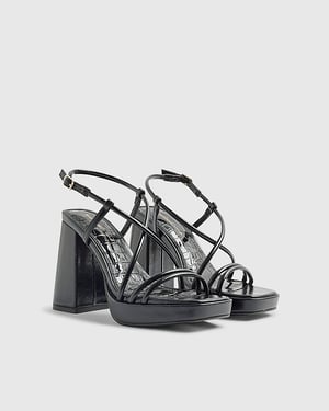 River Island Womens Heeled Sandals Black Triple Strap Platform