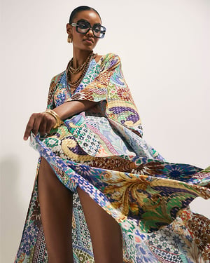 River Island Womens Maxi Kaftan Blue Tile Print Del Maar