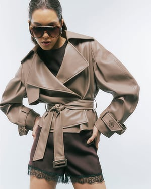 River Island Womens Jacket Beige Faux Leather Belted Trench