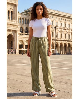 Petite Stripe Pull On Stretch Trouser