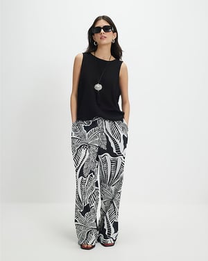 River Island Womens Trousers Petite Black Linen Blend Printed