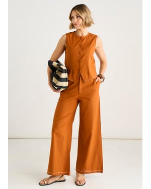 Rust Cotton Contrast Stitch Detail Waist Coat