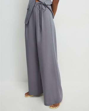 River Island Womens Wide Leg Trousers Grey Wrap Detail Zip