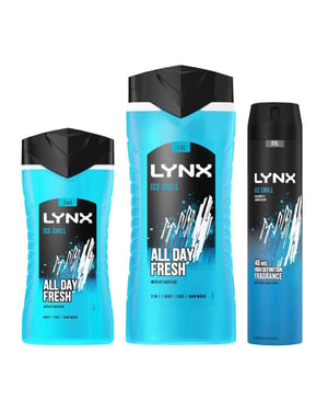 Lynx Ice Chill 3pk Bundle of 250ml Body Spray and 225ml & 500ml Shower Gels
