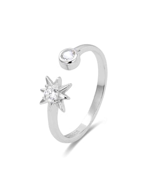 Luxenter ring, 925 sterling zilver, lialt en glanzende zirkonia met gerhodineerde afwerking