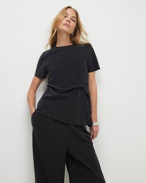 River Island Womens Top Black Short Sleeve Gathered Side Crew Neck