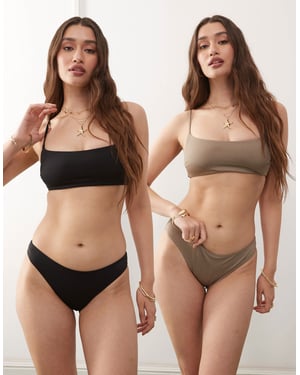 Weekday bandeau bikini top 2-pack in black & mole