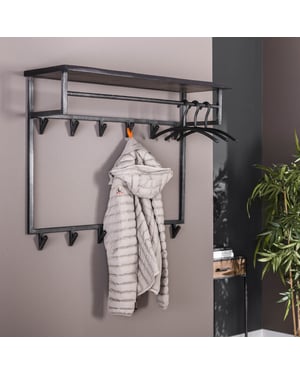 Hoyz Hoyz kapstok yucon hoog 12 haken hoedenplank massief acaciahout 100x30x80
