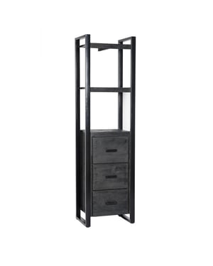 Livingfurn boekenkasten norris 200x55x40 cm mangohout / gecoat staal
