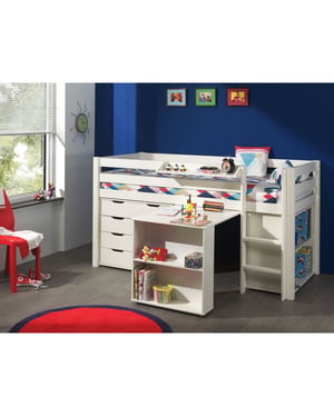 Lucevi pino halfhoogslaper h115cm met ladder 90 x 200 cm pino bureau voor